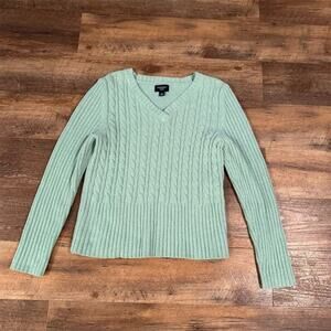 Sonoma Petite V-Neck Cable Knit Sweater Mint Green L Pullover Office Spring EUC